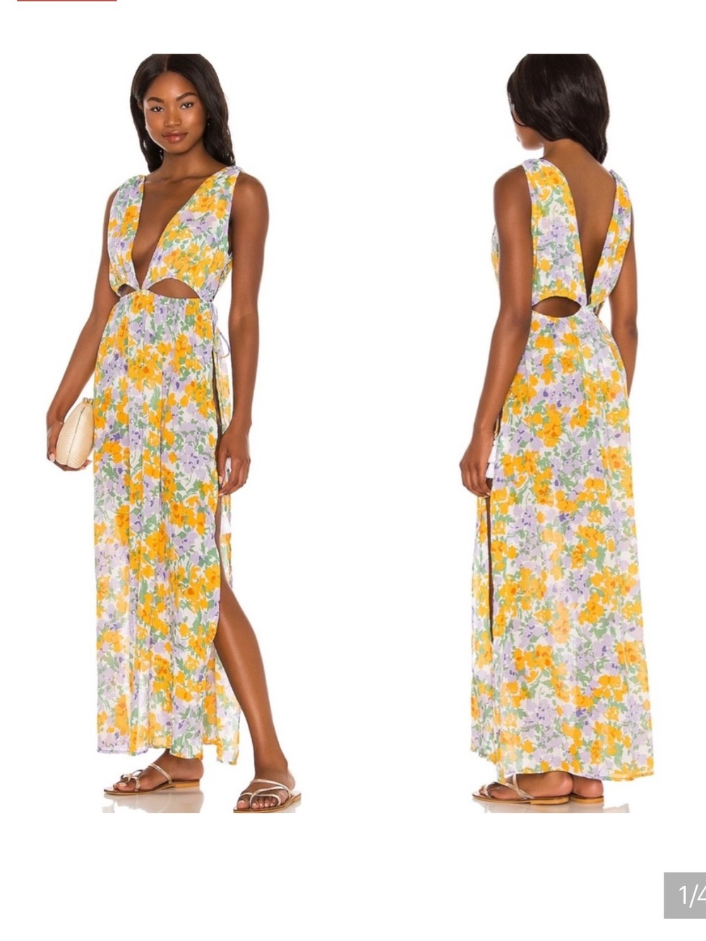 Tularosa Lydia Floral Yellow/Purple Cutout Maxi Coverup dress